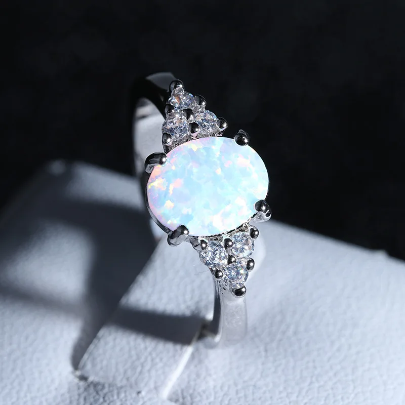

New Design White Fire Opal Rings For Women 925 sterling silver Colorful Ring Fashion Jewelry birthday gift