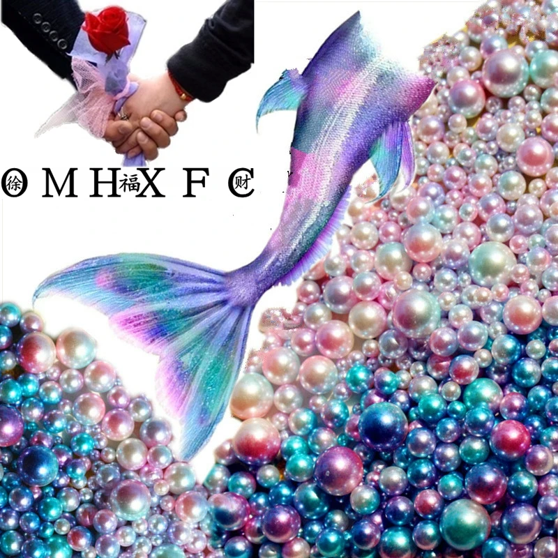 

OMH wholesale3/4/10/12MM NO Hole Rainbow Color Bead ABS Imitation Pearl Beads Round Plastic Acrylic Jewelry Making DIY AC124