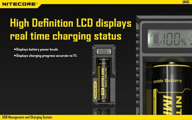 NITECORE умное зарядное устройство UM10 Digi зарядное устройство с ЖК-дисплеем универсальное питание USB для литий-ионного IMR аккумулятора адаптер питания для путешествий