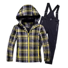 Детский лыжный костюм ветрозащитная куртка брюки водонепроницаемые для мальчиков и девочек Лыжный Сноуборд Супер теплое пальто брюки с капюшоном дышащая спортивная одежда