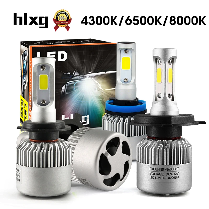 hlxg 2Pcs H4 LED H7 H11 H8 HB4 H1 H3 HB3 Auto S2 Car Headlight Bulbs 72W 8000LM/Set Car Styling 6500K 4300K 8000K led automotivo