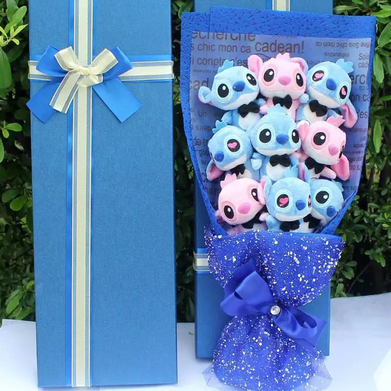 SAILEROAD Stitch ramo de Peluche de juguete suave Animal de Peluche muñecas Kawaii Stich Peluche para niños cumpleaños regalos del Día de San Valentín con caja
