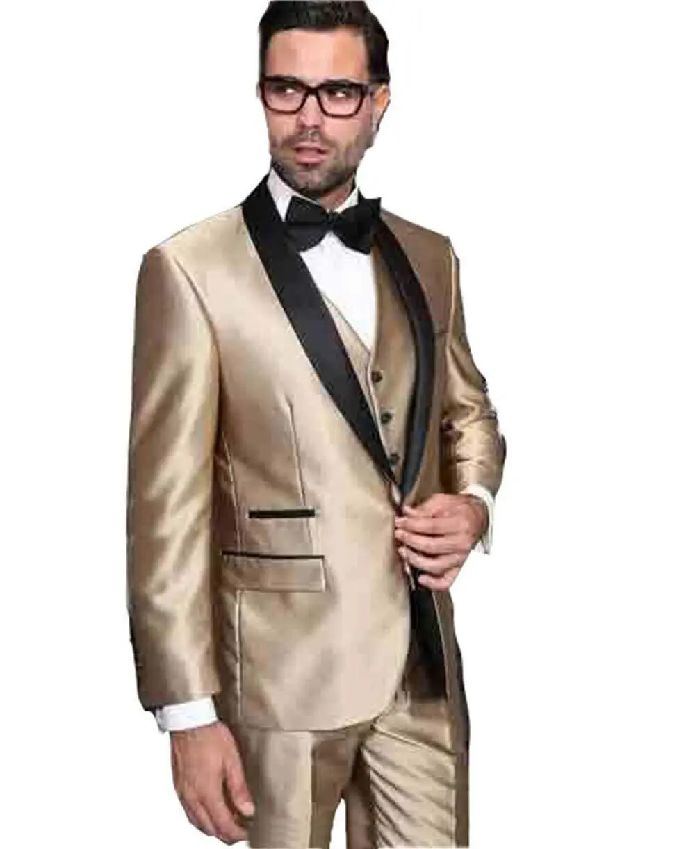 New Arrival Men Suits 3 Pieces Custom Made Groom Tuxedos Shawl Lapel Slim Fit Wedding Suits ( Jacket+Pants+vest)