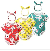 3pcs Baby Girl Clothes Set Flower Dress Sling Skirt Short Sleeve Bodysuit Bow Headband O-neck 6-18m Summer Baby Clothing