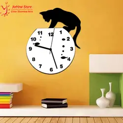 Новые акриловые часы с котами 2 мм белые цифровые часы на стене для гостиной модные декоративные настенные часы с рыбками