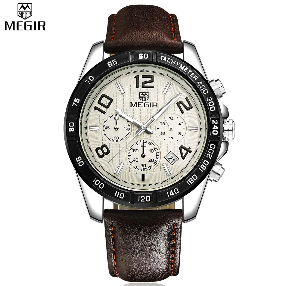 MEGIR Date Chronograph Sports Watches Men Genuine Leather Strap Watch Time Hours Fashion Casual Boys Waterproof