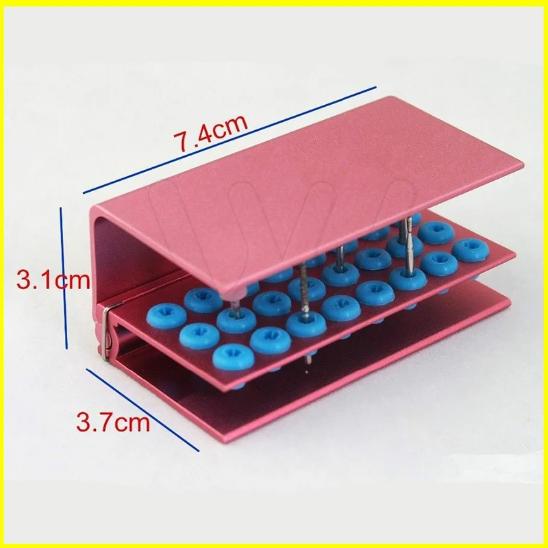 1pc PINK 24hole Dental FG HP Burs Disinfection Autoclave Holder Bur Block Stand (2)