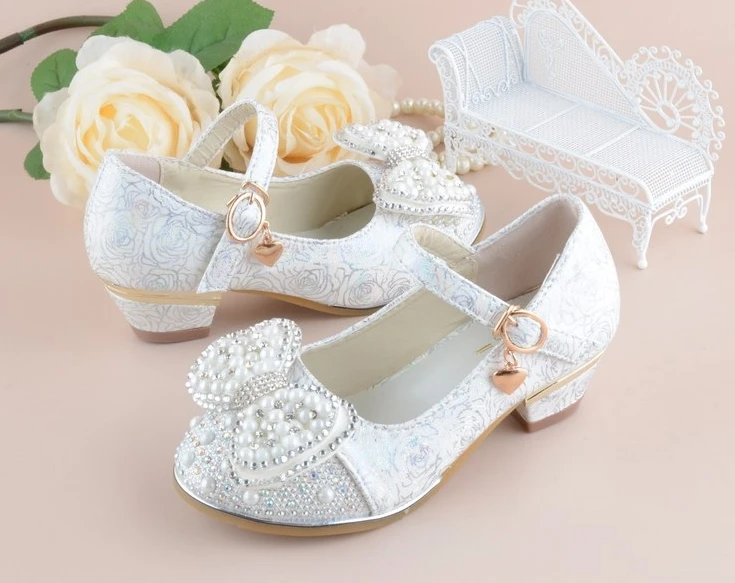 

2019 New Kids Shoes For Girl Princess School Shoes For Party And Wedding Flower Children Leather Shoes Fashion High Heel Shoe