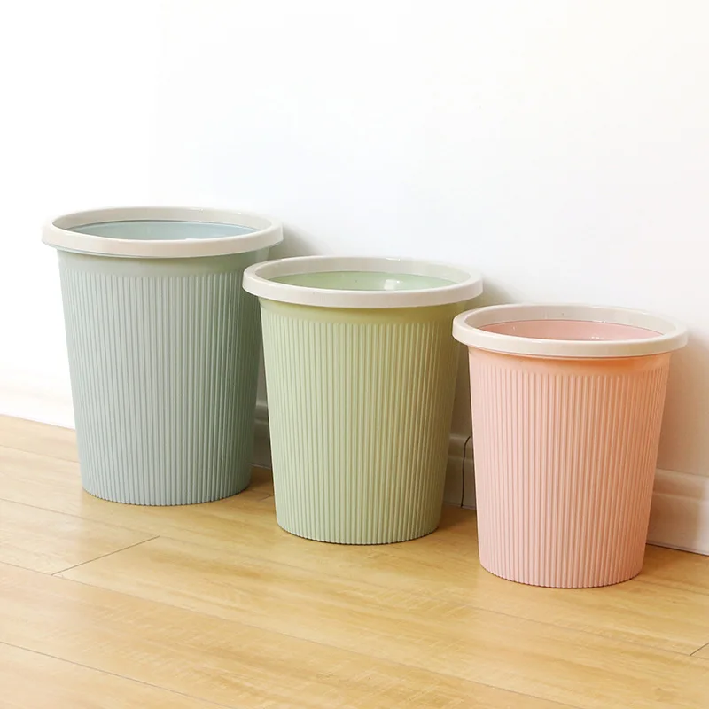 

Portable round Trash Can Household Toilet Bathroom Living Room Kitchen Waste Basket European Striped Garbage Can