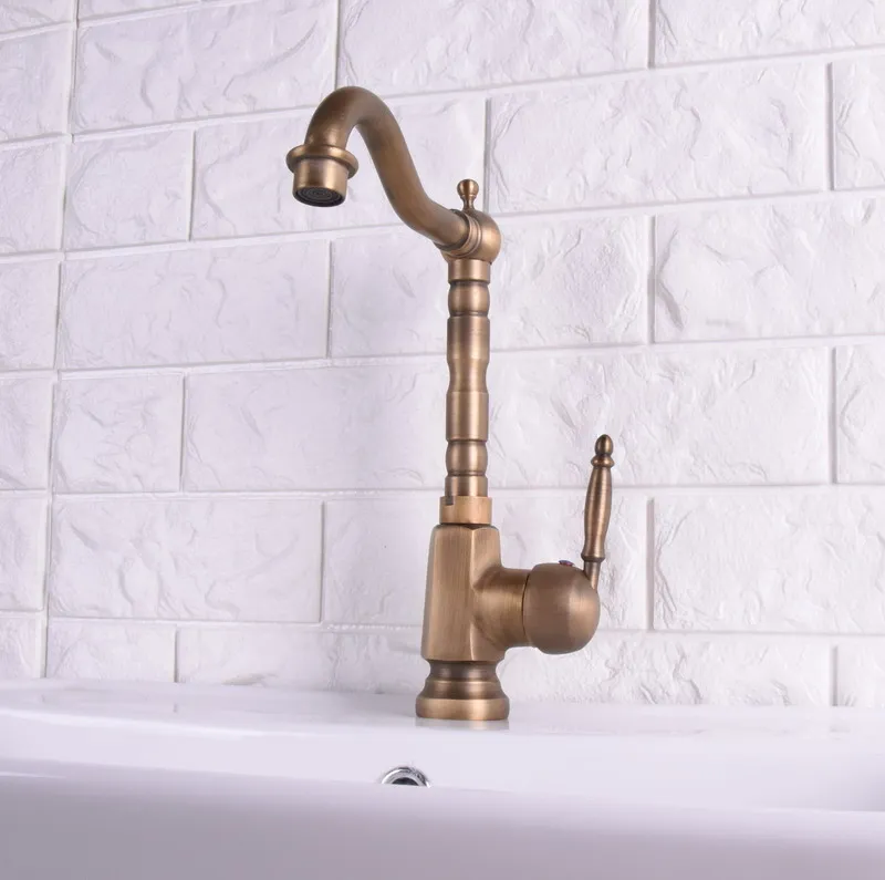 Vintage Retro Antique Brass Single Handle One Hole Bathroom Kitchen Basin Sink Faucet Mixer Tap Swivel Spout Deck Mounted msf113
