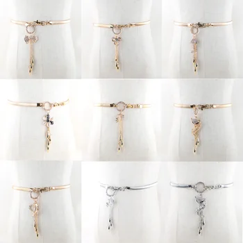 

Women Elastic Belt Metal Hanging Ring Thin Waist Chain Dress Waistband BLTLL0319