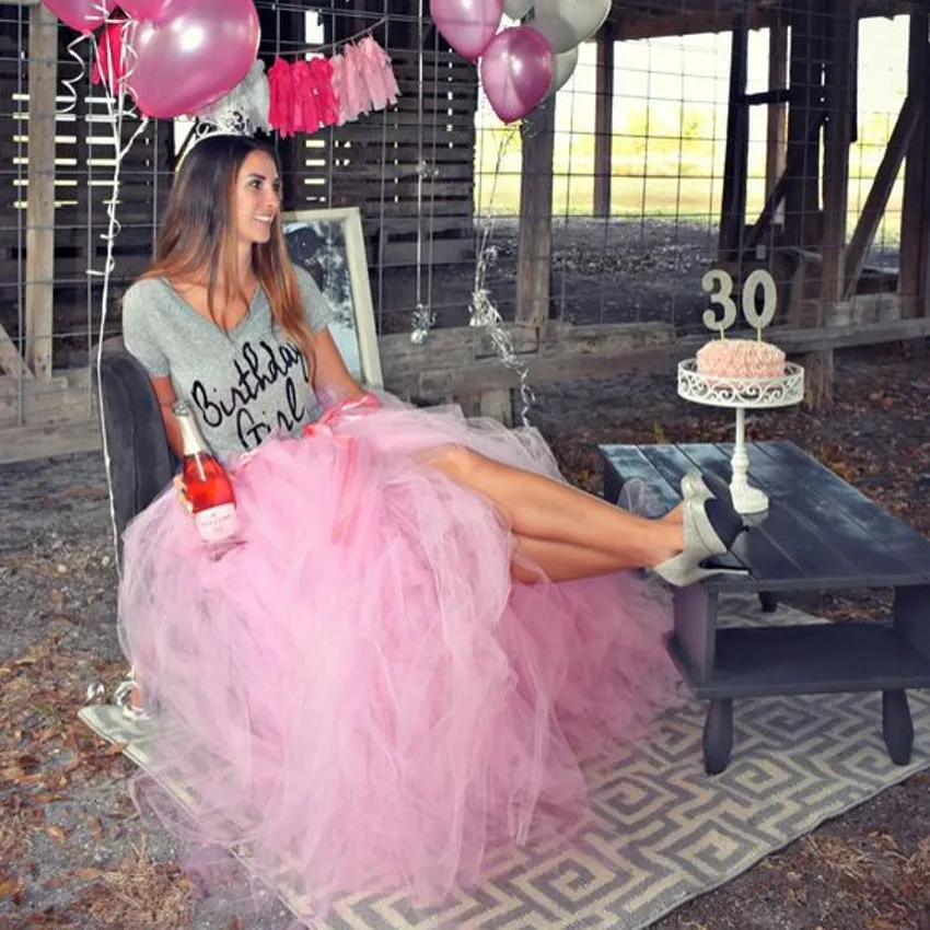

Pink Tutu Tulle Puffy Women's Skirts Fashion Custom Made Soft Mesh Maxi Length New Coming Birthday Prom Skirt
