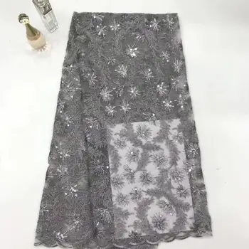 

2019 Latest Sequins Lace Fabrics High Quality Nigerian Wedding Lace Fashion French net Material For dresses Lace Fabric Grey
