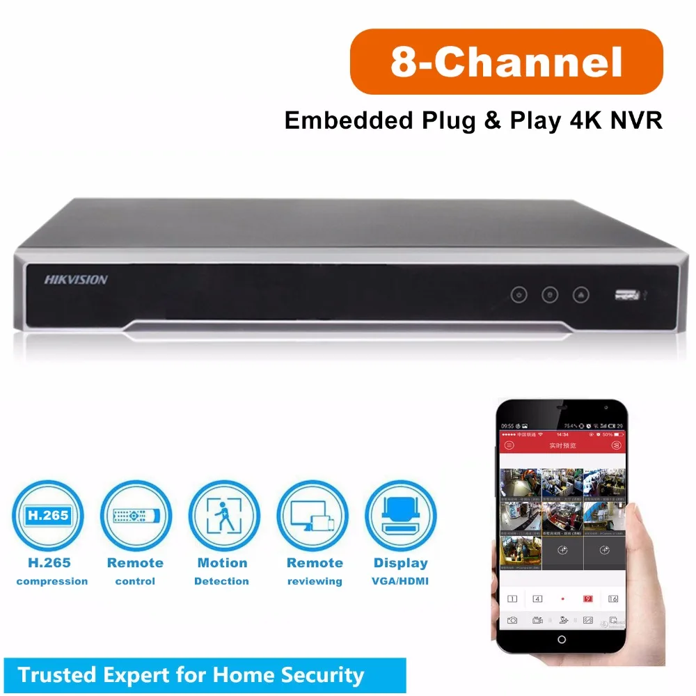 Оригинальный Hikvision 8MP 4K 8CH DS 7608NI I2/8 P для системы видеонаблюдения 2 SATA 8 POE порты Plug &