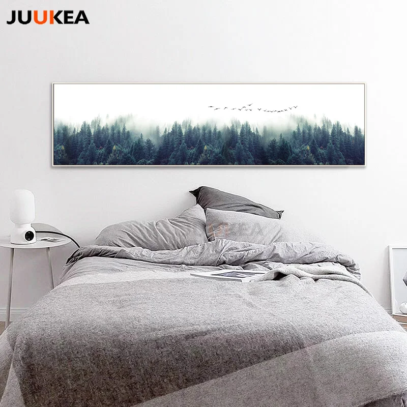 

Nordic Decor Foggy Forest Landscape Wall Art Poster Canvas Art Print Forest Painting Wall Picture for Living Room Home Decor