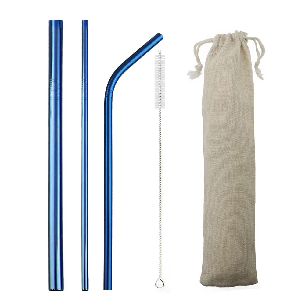 

5pcs Reusable 304 Stainless Steel Straw Metal Smoothies Drinking Straight Red Straws Silicone Cover with Brush Bag Wholesale