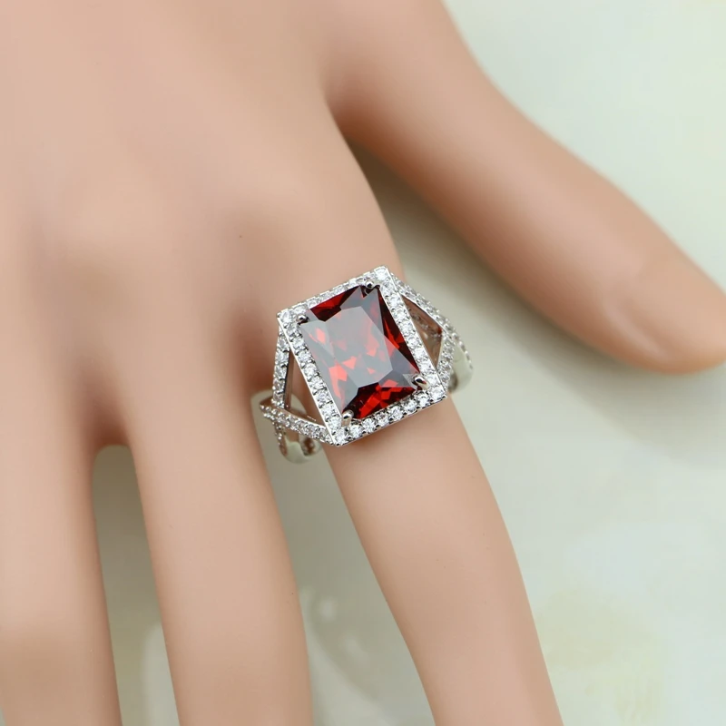 Unique Square 925 Sterling Silver Ring Red Cubic Zirconia White Zircon For Women Wedding Wedding/Engagement/Party/Gifts | Украшения и