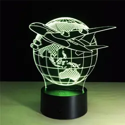 3D светодиодный ночник Летающий мировая земля Глобус самолет светодиодный светильник художественные огни 7 цветов Оптическая иллюзия
