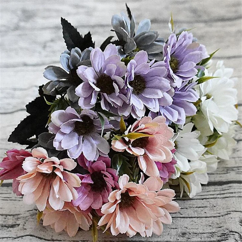 

1pc 10Heads small silk European daisy Artificial Chrysanthemum Flower flores bouquet for Home decoration cheap fake Flowers