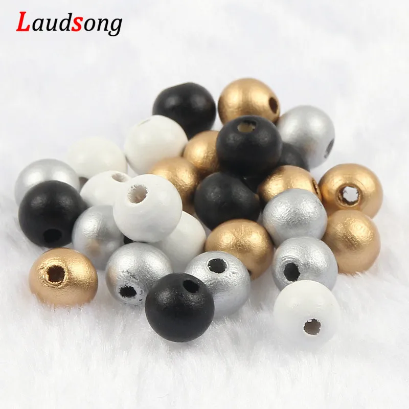 DIY 50-500pcs 6 8 10 12mm Gold Silver Natural Wooden Beads Round Ball Loose Wood Spacer Beads For Jewelry Making Accessories