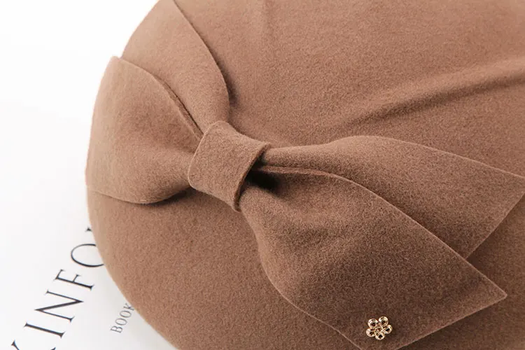 Женская шерстяная Кепка с бабочкой, осенне-зимний берет, Кепка-котелок ...