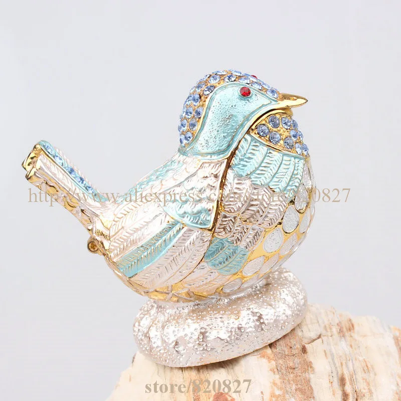 Bird Jeweled Treasure Box Crystal Studded Bird Jewelry Trinket Box
