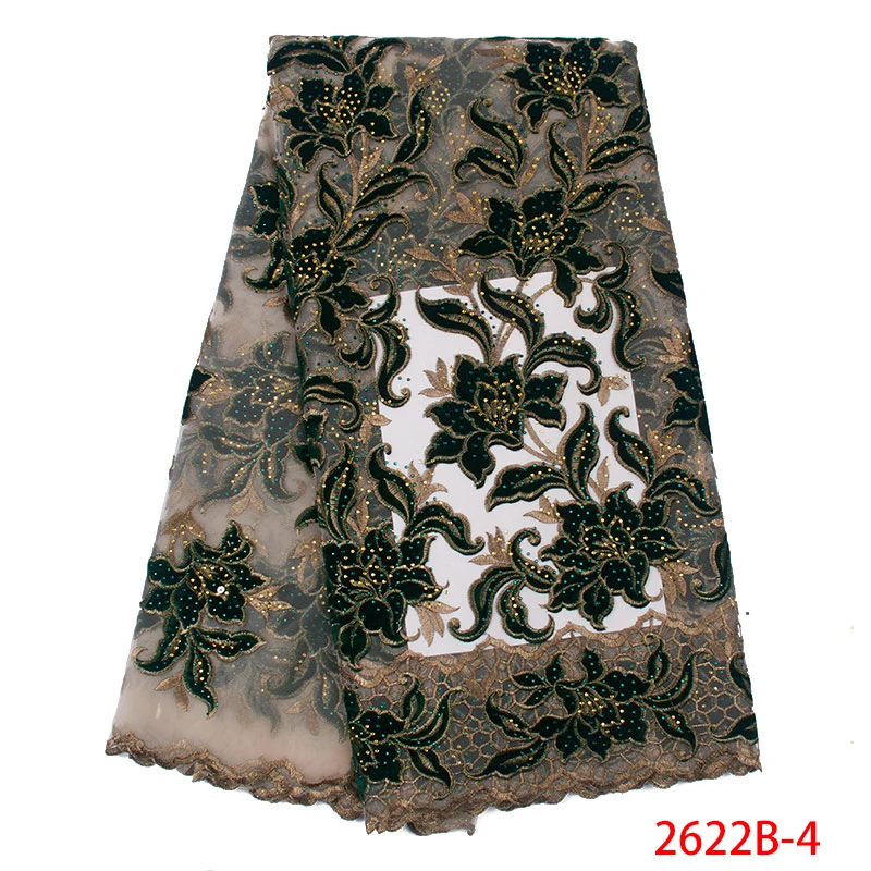 

High Quality 2019 Green Lace Fabric Fabric with Stones French Mesh Lace Fabrics African Tulle Lace for Party Dress NA2622B-1