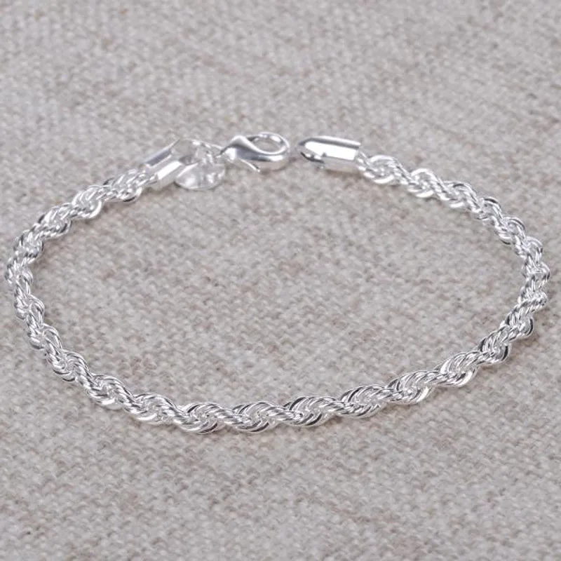 Women 925 Sterling Silver Chain Bracelets Bangles Fashion Jewelry Solid