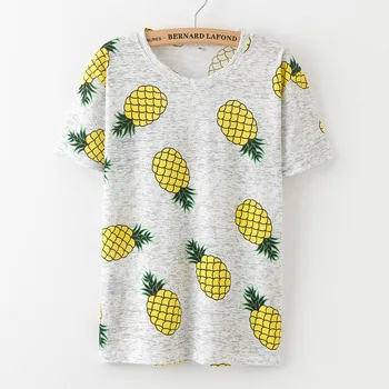 

Fashion Fruit Print Pineapple T-Shirt Summer Harajuku T Shirt Femme Womens Round Neck Short Sleeve Tee Tops Clothes