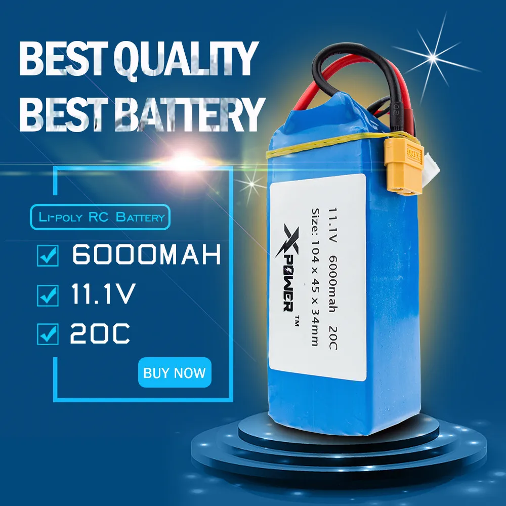 

Hot 11.1V 6000mAh XK X380 X380-A X380-B X380-C rc Quadcopter Helicopter Upgraded 20C Lipo Xpower Battery