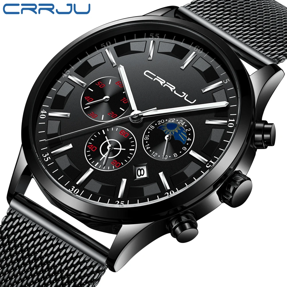 

CRRJU Men Watches Top Brand Luxury Quartz Sport Watch Male Casual Stainless Steel Waterproof Business Watch relogio masculino
