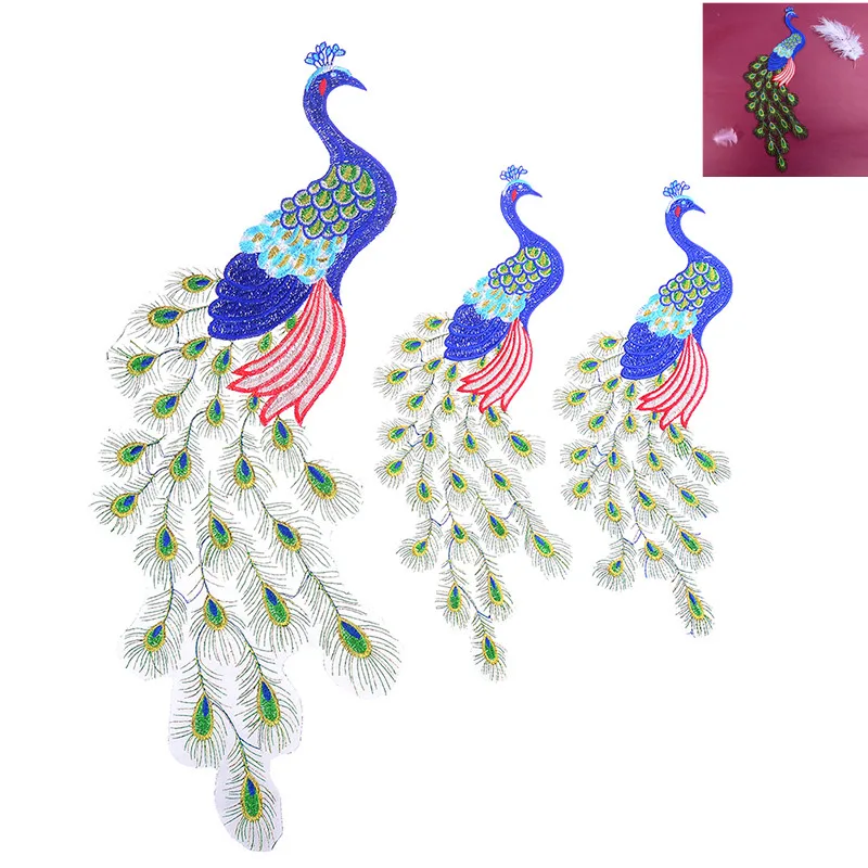 

1pc Peacock Embroidery Fabric Large Applique PatchColorful Sequins African Lace Sew Dress Cloth Decorate Accessory DIY
