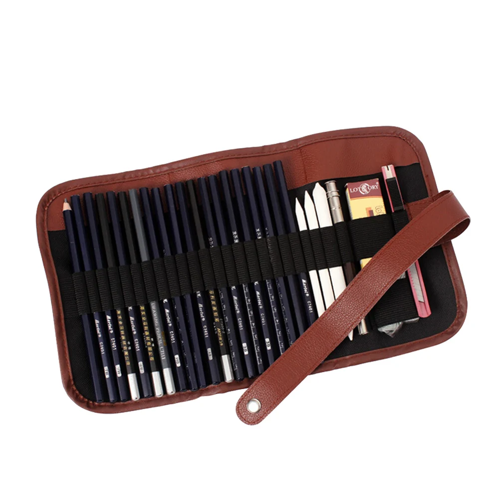 

Top Quality Artists pencil case 24 holes roll brush pen pouch for artist students Retro Canvas Makeup office school bag