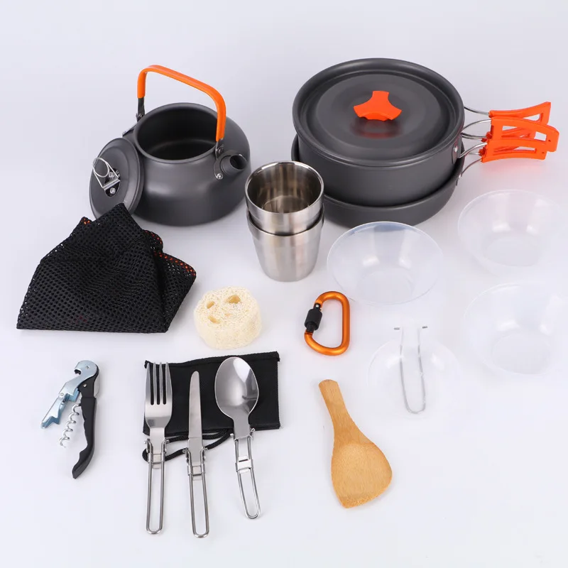 

Outdoor Cooking Set Camping Mug Cookware Travel Tableware Pots Pan Coffee Kettle Picnic Set 2-3 Persons Camping Tableware A