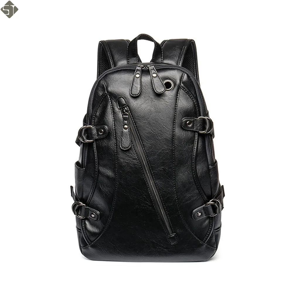 

Hot Sale Oil Wax Leather Backpacks Western Style Fashion Bag For Men Laptop Travel Mochila Zip Casual Daypacks Black