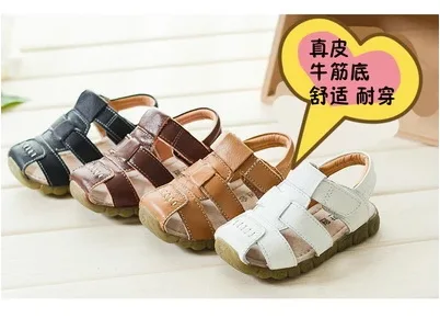 Новая детская обувь натуральная кожа Теплые сандалии Половины Отверстие Кеды удобные повседневные летние мужские