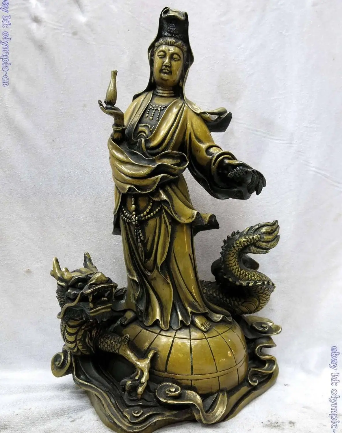 16 "Китайская латунная медная буддизм Дракон Kwan-yin Гуаньинь, Будда скульптура статуя