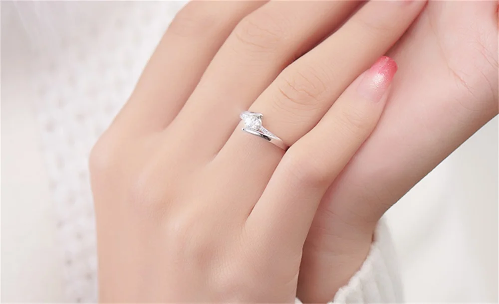 YANHUI Original Pure Solid 925 Silver Ring Luxury 0.5 Carat CZ Zircon Engagement Wedding Rings For Women Ring Size 4 -10 J50036