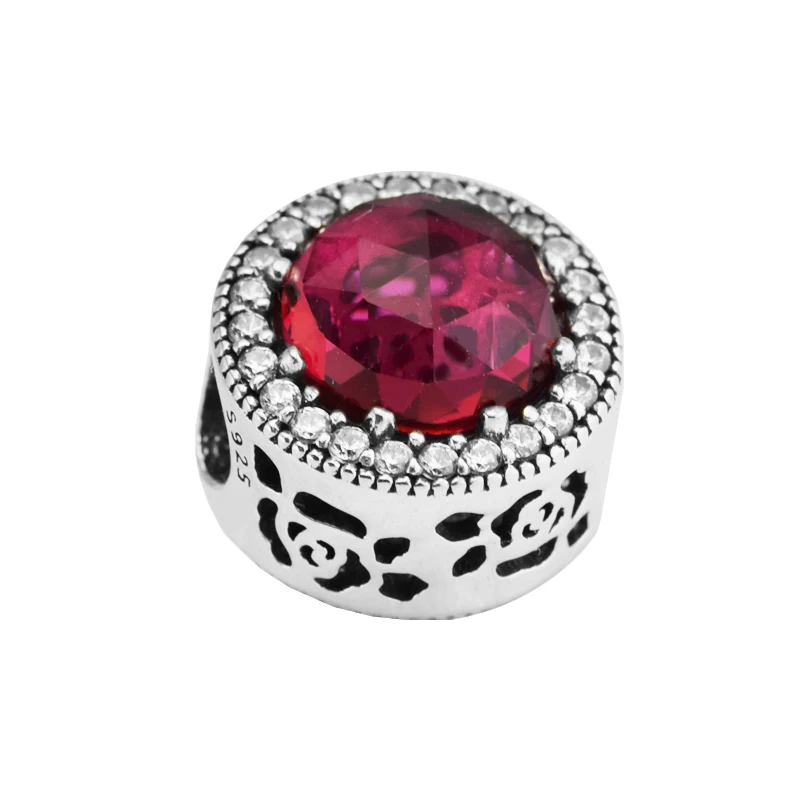 

New Belle Radiant Rose Silver Beads for Jewelry Making DIY Silver 925 Jewelry Red CZ Crystal Beads for Women Bracelets & Banlges