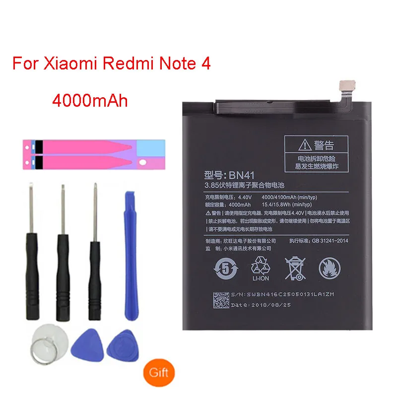 

QrxPower Original BN41 Replacement Battery For Xiaomi Redmi Note 4 Real Capacity 4000mAh Li-ion Phone Battery + Tool