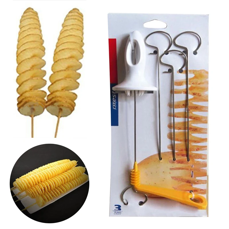 JX-LCLYL New Potato Spiral Cutter Slicer Twister Tornado 4 Spits Chips Hand Shredder Tool