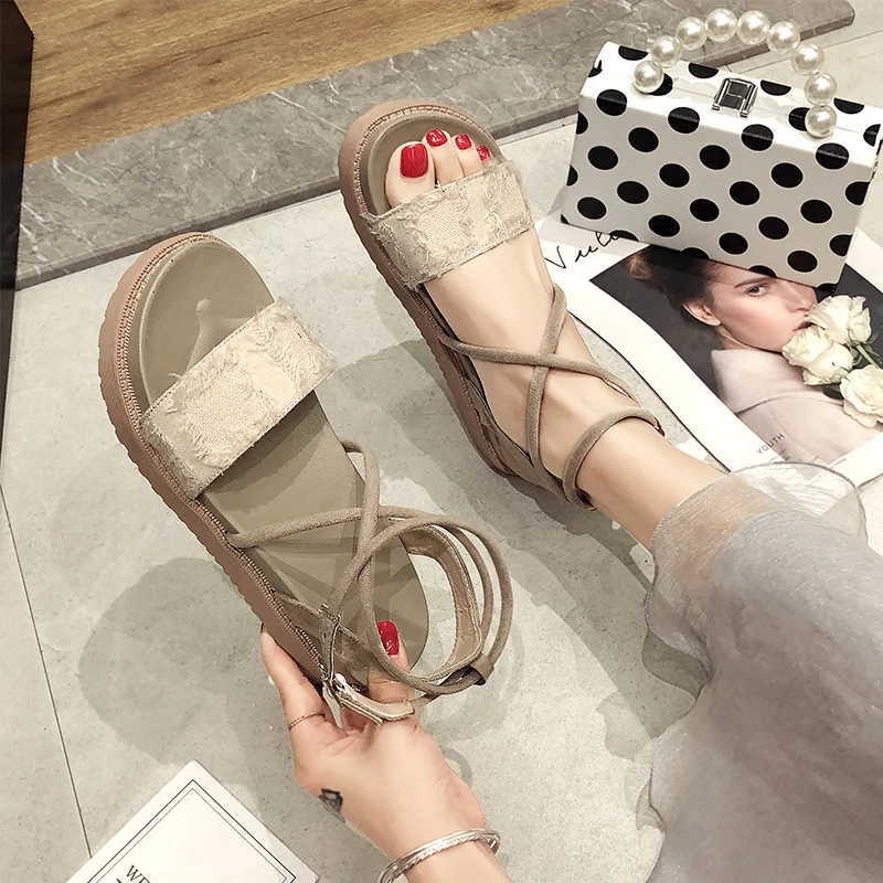 Roman Sandals Clogs Wedge Clear Heels Crocs-shoes 2019 Women's Espadrilles Platform Velvet Shoes Med All-Match Slippers Suit