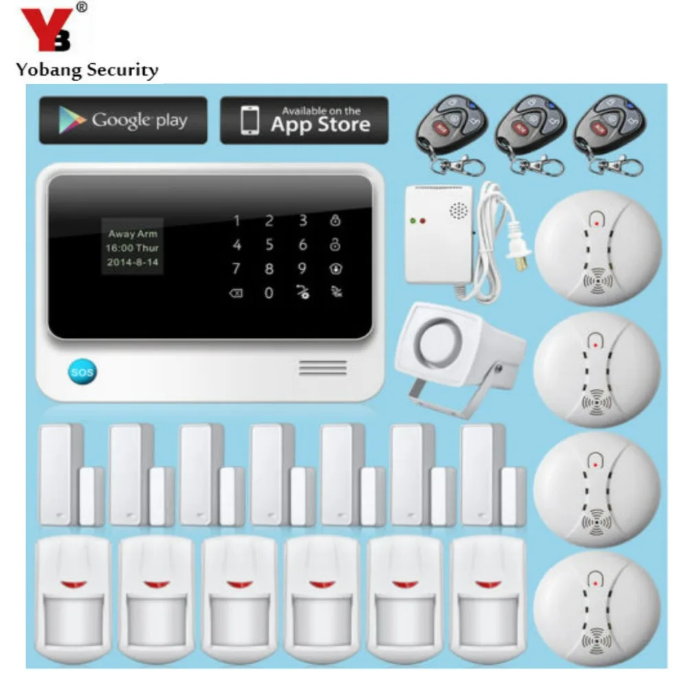 Yobangбезопасности сенсорный экран беспроводной Wi-Fi GSM домашняя система безопасности приложение управление детектор газа датчик дыма сенсор комплект