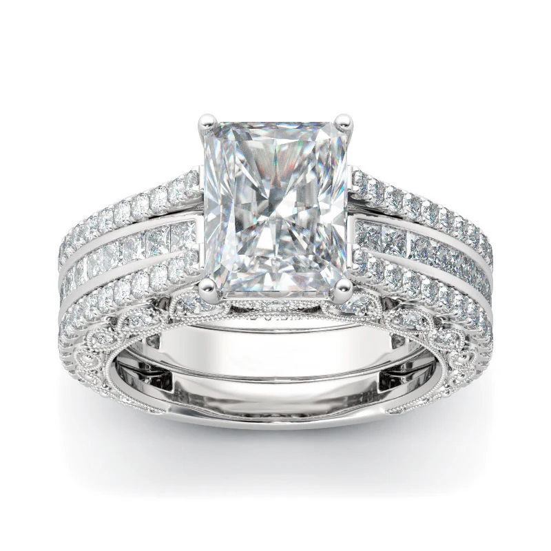 Hutang винтажное обручальное кольцо 8.35Ct с искусственным бриллиантом, наборы из 2 предметов, одноцветные 925 пробы серебряные обручальные кольца для женщин, свадебные кольца
