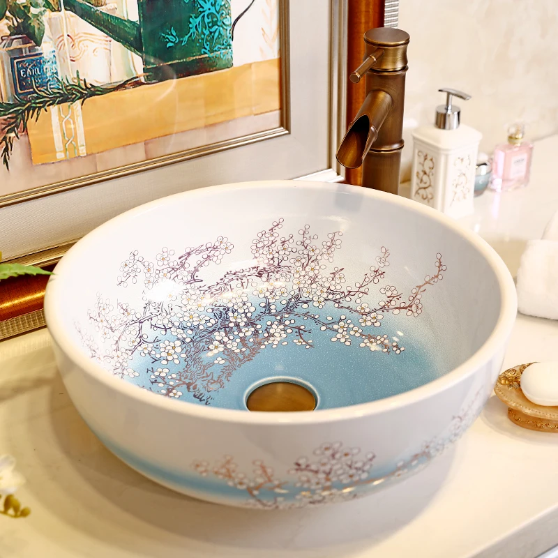 Europe Vintage Style Ceramic Art Basin Sinks Counter Top Wash Basin Bathroom Vessel Sinks vanities bathroom ceramic sinks (8)