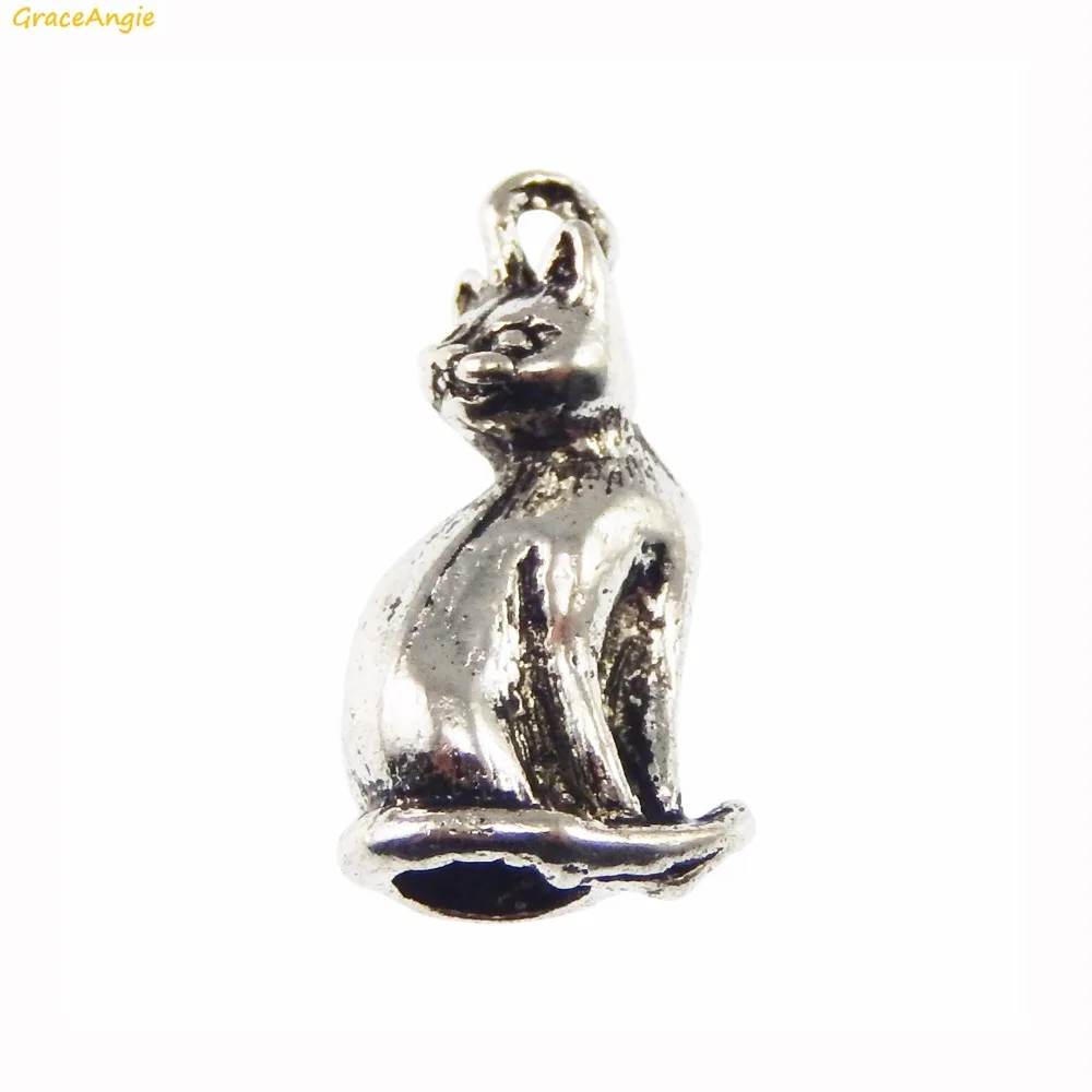 

GraceAngie 15pcs Antique Silver Fashion Stereo Cat Handmade Necklace Bracelet Anklet Pendant Charms Jewelry Making Findings