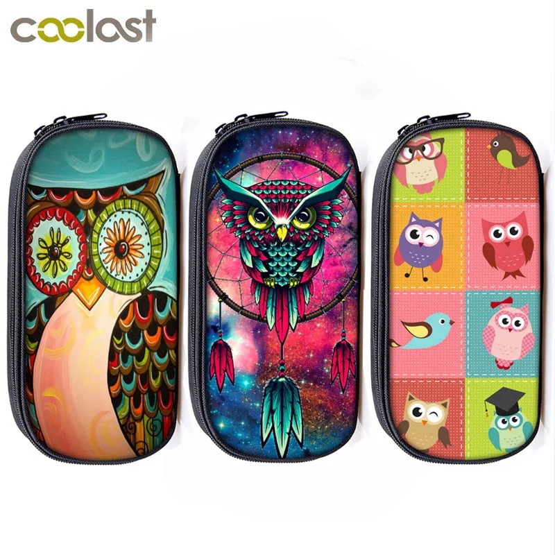 

night bird owl print Cosmetic Cases pencil holder women makeup bag girls stationary bag school case pencil box school supplies