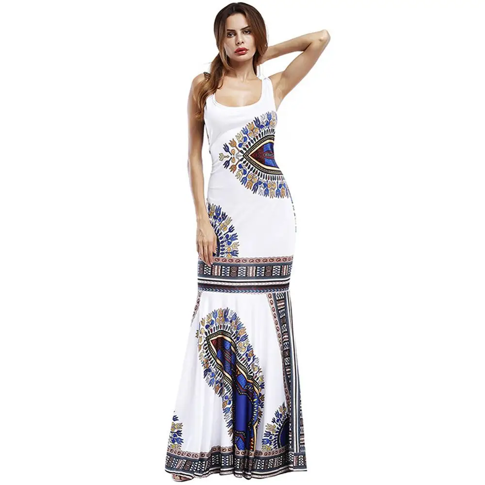Kureas платье в африканском стиле для Женщин Дашики летние платья Mixi сарафан с принтом Vestidos одежда в африканском стиле - Цвет: Белый