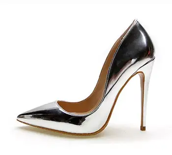 

Gullick Brand 12CM High Heels Silver Shoes Wedding Women Pumps Patent Leather Fashion Women Bridal Shoes Sexy Heels Pumps