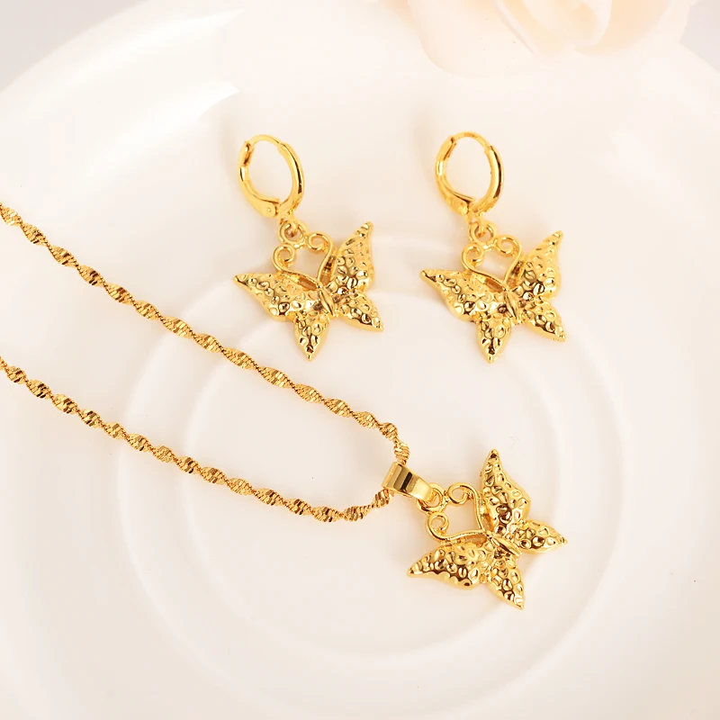 cute butterfly gold Jewelry sets Wedding pendant Necklace Earrings Jewelry Sets necklace earring